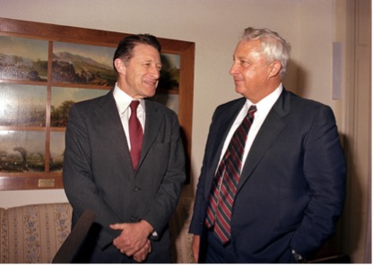 American Secretary of State Caspar Weinberger and Israeli Minister of Defense Ariel Sharon