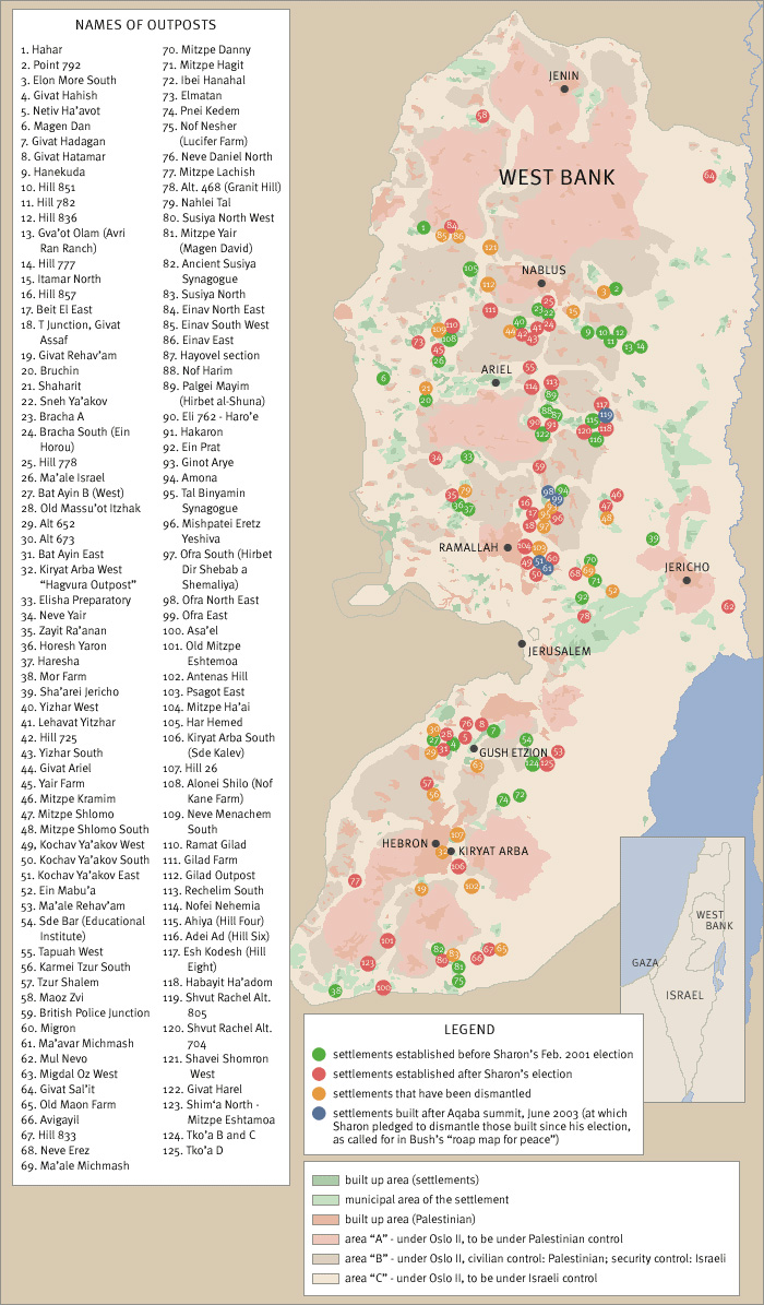 Map of Jewish Settlements in the West Bank as of January 2005