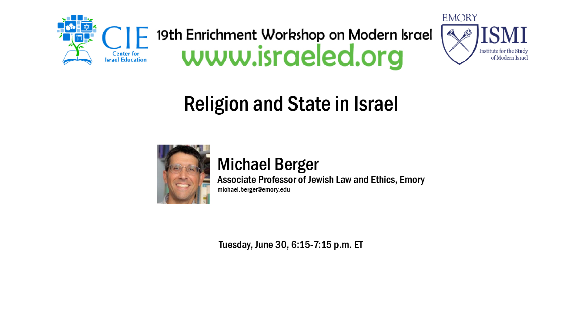 Religion and State in Israel, Professor Michael Berger (1:02)