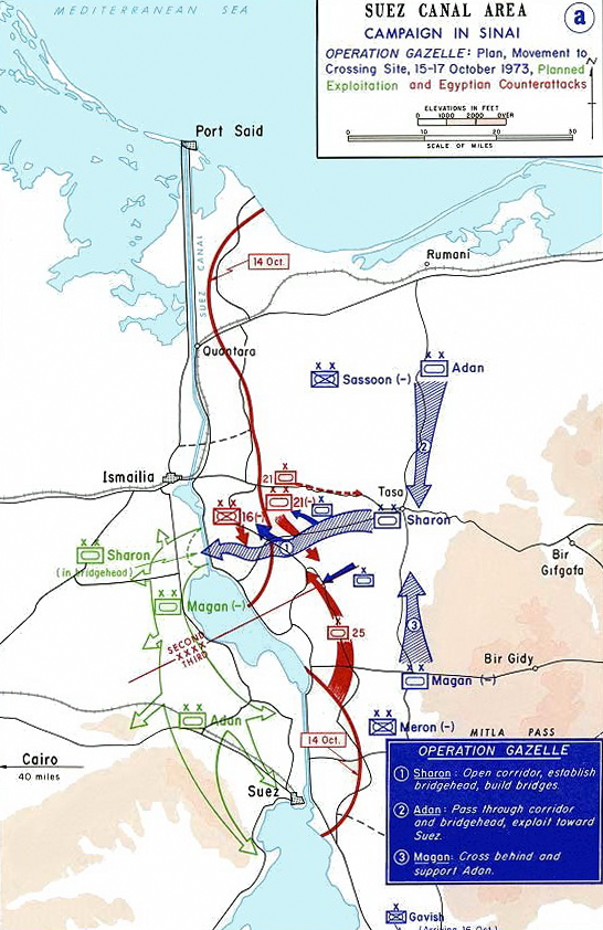 Map of October War - Operation Gazelle - October 15-17, 1973